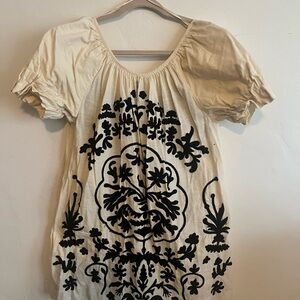 Free People Cream and Black Floral Blouse